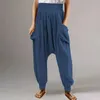 Pantalon femme Capris mode longue Wonens Vintage lin dames été Pantalon élégant: taille élastique Pantalon Palazzo poche