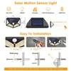 Trädgårdsdekorationer Est Solar Lights Outdoor 100 LED -sensor Motion Light 3 -lägen Trådlös lampa IP65 Vattentät vägg 230414