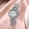 Armbandsur kvinnors klockor armband glitter strass lättläste rundtavla armbandsur för flickvän födelsedagspresent h9