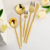 Servis uppsättningar 30st Gold Western Knife Cake Fork Spoon Flatware Cutlery Mirror Rostfritt stål Tabelleris Kök Silvervaror 230414