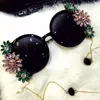 Sunglasses Vintage Black Big Round Flower Faux Rhinestone Crystal Baroque