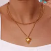 Pendant Necklaces Holiday Vocation Mothers Day Gift Gold Plated Casting Heart Double Layers Necklace Waterproof Stainless Steel Jewelry