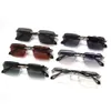 Frameless Men's Fashionable High-definition Ultra Light Cut Square Frame Sunglasses for Women's Hollowed Out Mirror Legs