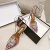 aquazzura Sandali Fiore impreziosito da cristalli Slingback in raso con cinturino alla caviglia Décolleté con tacco a spillo da donna designer di lusso Scarpe da sera per feste da sposa calzature di fabbrica