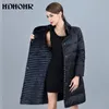 Fausse fourrure pour femme HDHOHR 2023 manteau de vison véritable avec doudoune Double face veste chaude bande de cuir véritable longues vestes pour femme 231114