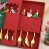 Set di stoviglie 6 pezzi regalo di Natale kit forchetta cucchiaio d'oro ciondolo decorazione alce cucchiaio da dessert frutta set di posate per caffè in acciaio inossidabile