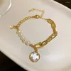 Link pulseiras pérola pulseira para mulheres high-end titânio aço inoxidável jóias barroco estilo luxuoso corrente senhoras acessório presentes