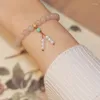 Bracelets à maillons en Jade naturel rose, pierres précieuses de luxe, bijoux en jadéite pour femmes, fil de corde élastique, cadeau à main, vente en gros