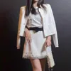 Autumn/Winter 23 miu-m 3D Beaded Celebrity Light Luxury White Short Coat Top+Short Skirt