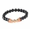 Strand 2023 Pulseras de cuentas CZ Pulsera de piedra de ónix natural Mujeres Hombres Pulsera Joyería Doble corona Buda europeo