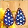 Dangle Lustre Teardrop Stars And Stripes Glitter Cuir Bois Boucles D'oreilles Pour Les Femmes Livraison Bijoux Dhgarden Dhkes