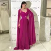 2024 sa arabiska fuchsia chiffon dubai aftonklänningar med kapphylsor eleganta remmar älskling gula kvinnor formella prom party klänningar robe de soiree