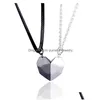 펜던트 목걸이 Voleaf Magnetic Couple Half Heart Necklace Wishing Stone Pendant Cope Jewelry Lover Gift Valentines Day VNE125 D DHAOF