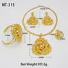 Necklace Earrings Set Large Style Jewelry Moon And Sun Pattern Pendant African Dubai Golden Bangle Rings Sets For Women Gifts