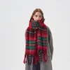 Halsdukar vintage röd rutig halsduk kvinnor vinter konstnärliga par imitation kashmir nack varmare student varm sjal
