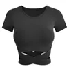 T-shirt da donna Nude Seamless Cross Yoga T-shirt corta Tinta unita Alta elasticità Sport Crop Top Donna Abbigliamento fitness ad asciugatura rapida