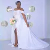 Abiti da sposa bianchi taglie forti con spalle scoperte collo trasparente lunghezza pavimento abiti da sposa spaccati laterali abito stile africano nigeriano