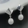 Boucles d'oreilles en argent sterling S925, perle d'eau douce naturelle, diamant géométrique, bijoux d'oreille sauvage pour femmes