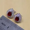 Set di gioielli da sposa Goccia d'acqua Rosso Rubino Topazio bianco Set di gioielli in argento sterling 925 Orecchini da donna / Pendente / Collana / Anello / Bracciale regalo 231115