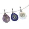 Pendant Necklaces Wholesale Tree Of Life Pattern Water Drop Stone Charms Natural Amethyst Agate Turquoise Gems Necklace Accessory