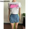 Damen Shorts FAGADOER Sommer Jeans Short Y2k Hohe Taille Denim Röcke Mode Unregelmäßige Patchwork Streetwear Unterteile Kleidung Weiblich 230414