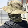 Berets Mulheres Homens Caminhadas Pesca Boonie Chapéu Esporte Ao Ar Livre Sol Proteção UV Pescoço Rosto Camuflagem Ajustável Bucket Caps e Máscara