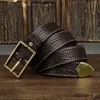 Bälten 3.8 cm Mensbälten Luxury Retro Supertjock äkta läderbälte Ceinture Designer Brass Belt Buckle Men's Belt för jeans 231115