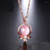 Collane con ciondolo Ociki Colore oro rosa Fiore Foglia Ross Quarzo CZ Collana opale rosa Girocolli per donne Ragazze Regalo Gioielli a goccia