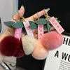 Porte-clés en cheveux de lapin Rex, Fruit cerise, pendentif en peluche polyvalent pour femmes, ornement à la mode