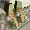 top Elegante sandalo peep toe donna tacco alto sottile donna fascia stretta estate catena fibbia cinturino gladiatore pompe scarpe 230306
