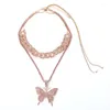 Keychains Tennis Chain Butterfly Rhinestone For Women Bling Crystal Choker Necklace Party Jewelry