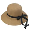 Cappelli a tesa larga Donna Big Classic Summer Ribbon Band Bowknot Khaki Round Top Beach Protezione solare Secchio Visera Mujer