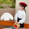 Pullover Toddler Baby Girls Clothes White Knit Pullovers Lace Puff Sleeve Bottoming shirt Coat Sweater Spring Autumn Kids Children's Wear 231115