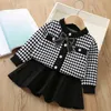 kids designer clothes girl Clothing Sets stripes sweater cardigan black white Pleated skirt children coat