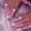 False Nails 24pcs 분리 가능한 XL 발레리나 꽃 인공 손톱 디자인 풀 커버 프랑스 가짜 손톱 세트 다이아몬드 거짓 손톱 yq231115