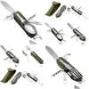 Set di stoviglie Verde militare pieghevole portatile in acciaio inossidabile Cam Posate da picnic Coltello Forchetta Cucchiaio Apribottiglie Posate Stoviglie Tra Dhgvu