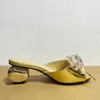 Модельные туфли, лето 2023, женские шлепанцы на круглом высоком каблуке, шлепанцы с цветами, роскошные золотые свадебные сандалии