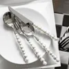 Dinware Sets Champignons 9527 French Court Fairy Fairy High Value Western Mes Fork Lepel Three Pieces Set Steak Pearl