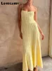 Casual Dresses Solid Sticked Suspender Maxi Dress Women Sleeveless Slash Neck Maisted Ruched Aline Summer Lady Beach Elegant Vestidos 230414