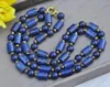 Choker Z11687 20"-37" 14mm Blue Cylinder Round Lapis Lazuli Gold-plating Hematite Necklace