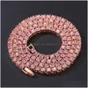 Tennis, examen 3/4/5mm tenniskedjor Lyxiserade ut en enda radhalsband rosguld Sier Pink Women Män Round Diamond Rhine Dhr3m