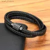 Chain XQNI New Design Two Layers Braided Rope Brown Black Leather Bracelet For Stainless Steel Men Bangles Charm Jewelry Birtay GiftL231115