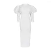 Casual Dresses Elegant Women White Lace Bodycon Summer Stor storlek 4xl Party Event Wedding Bridesmaid Outfits Lady Split Dress Crew Neck