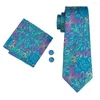 Bow Ties Hi-Tie Men Silk Blue Paisley Floral Neck Tie Pocket Square Cufflinks Set For Suit Business Clearance C-1592