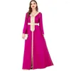 Sukienki swobodne retro muzułmańska sukienka dla kobiet duża wielkość 2023 wiosenna jesienna rękaw Rose Rose Red Patchwork Lady Ubranie