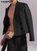 Мужские костюмы Пиджаки INCERUN Мужские пиджаки с лацканами с длинным рукавом Двубортные модные повседневные уличные однотонные 2023 Укороченные пальто для отдыха S5XL 231114