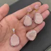 Wedding Jewelry Sets Natural pink crystal ore ladies pendant necklace earrings ring set fashion elegant luxury ladies rhinestone exquisite jewelry. 231115