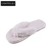 Slippers COOTELILI Winter Fashion Women Home Faux Fur Warm Shoes Woman Slip on Flats Female Flip Flops Beige Plus Size 44 45 231115