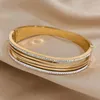 Bangle Flashbuy Trendy Chic Multi-layer Rhinestones Metal Wide Stainless Steel Bangles Bracelet For Women Gold Color Accessories