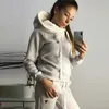 Pantalones de dos piezas para mujer Otoño Invierno Conjunto de 2 piezas Chándal Mujer Ropa deportiva Sudaderas con capucha de lana Sudaderas con capucha Pantalones holgados Pantalones de jogging Trajes cálidos 230414